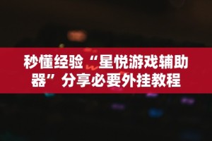 秒懂经验“星悦游戏辅助器”分享必要外挂教程